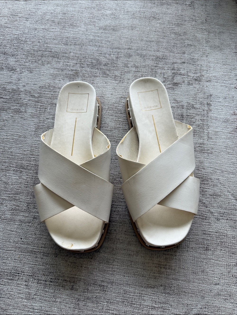Dolce Vita Ivory Crisscross Slide Mules